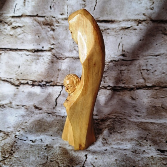 VTG Virgin Mary & Jesus Figurine Carved Statue Olive Wood Holy Land 7" - Picture 3 of 12